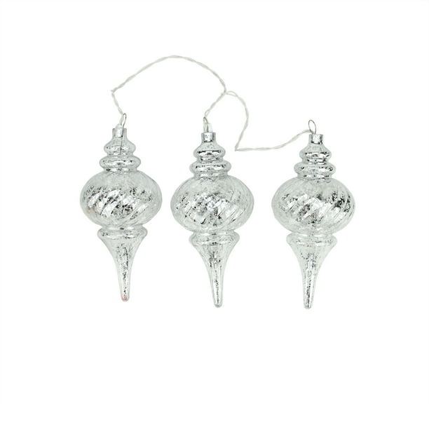 NIB Set of 12 SILVER Mottled Mercury Lined GLASS FINIAL Drop CHRISTMAS Ornaments NIB Set of 12 SILVER Mottled Mercury Lined GLASS FINIAL Drop CHRISTMAS Ornaments